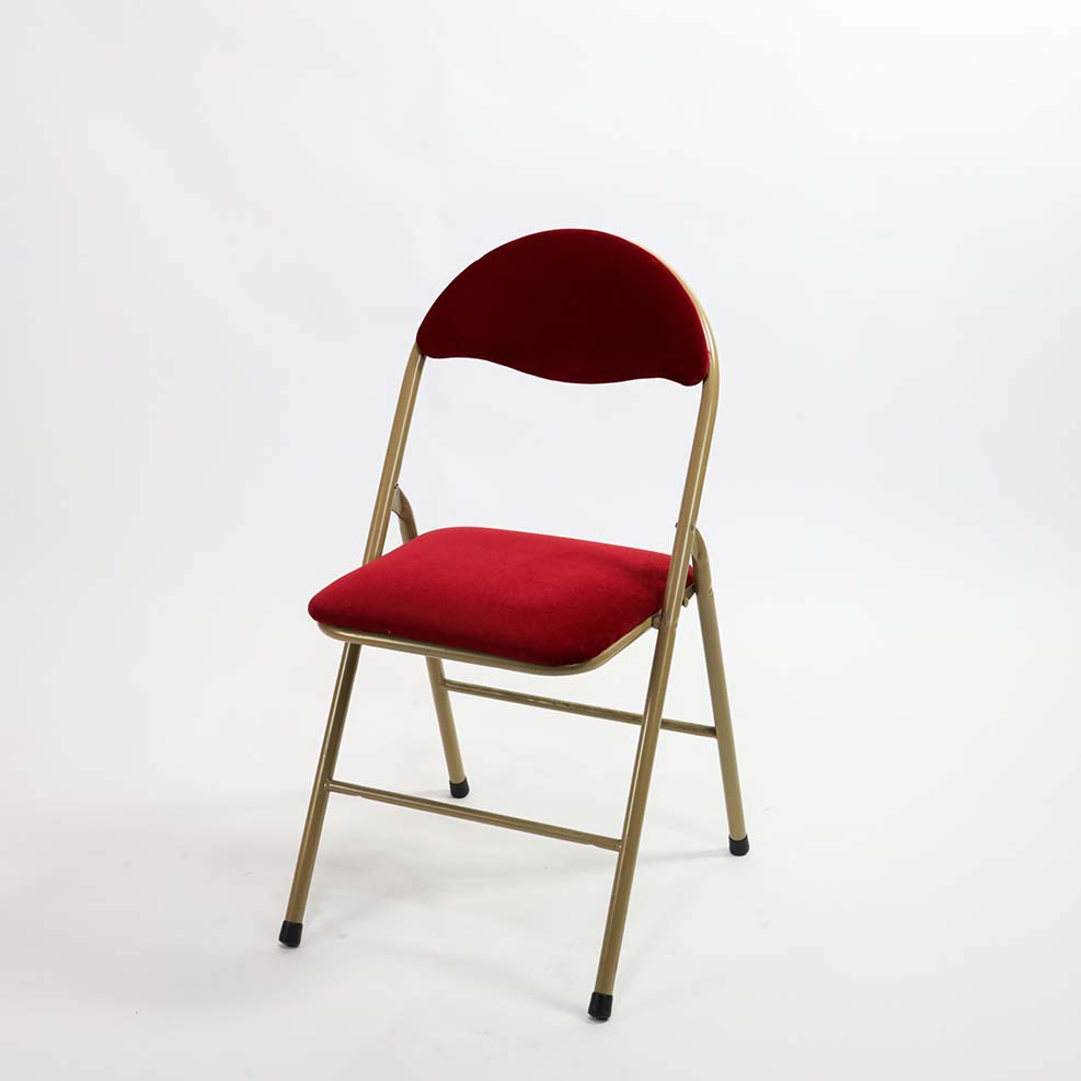 Chaise pliante velour rouge pietement or